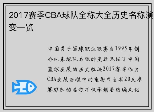 2017赛季CBA球队全称大全历史名称演变一览