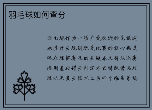 羽毛球如何查分